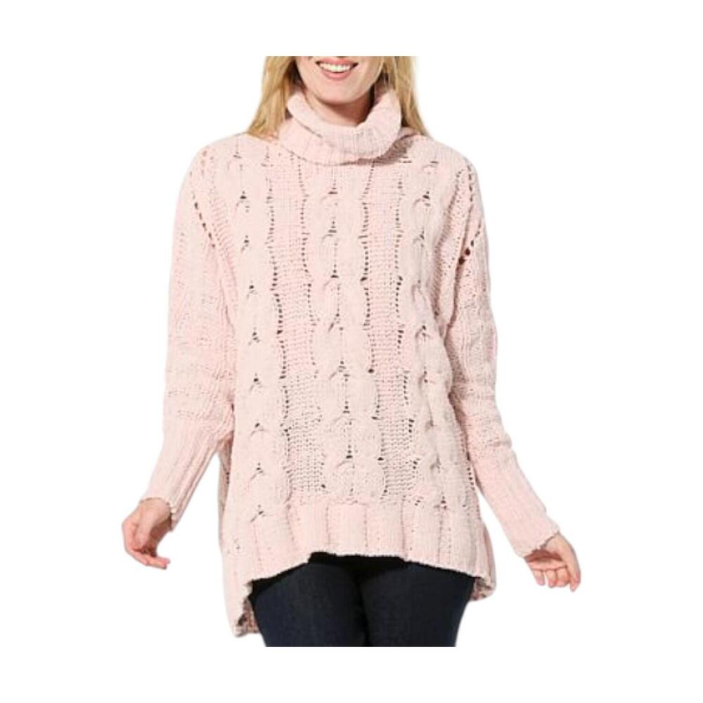 WynneLayers Women's Chenille Open Cable Knit Sweater Shell Pink - Regular